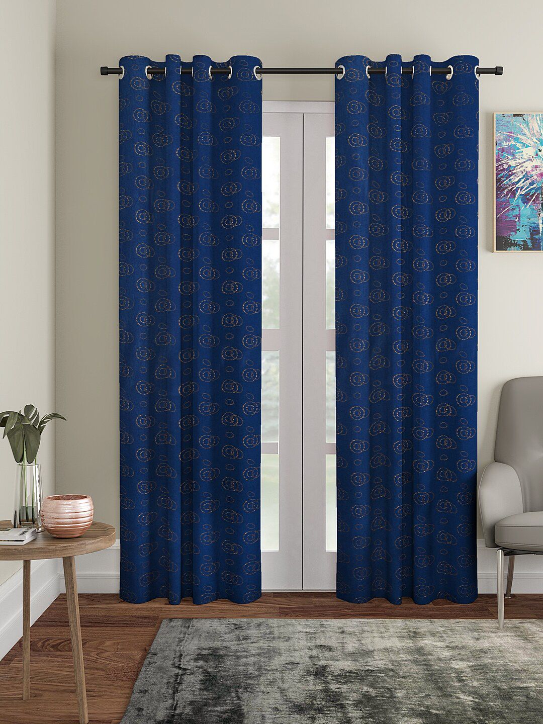 Cortina Set Of 2 Navy Blue & Gold-Colour Embellished Long Door Curtains Price in India