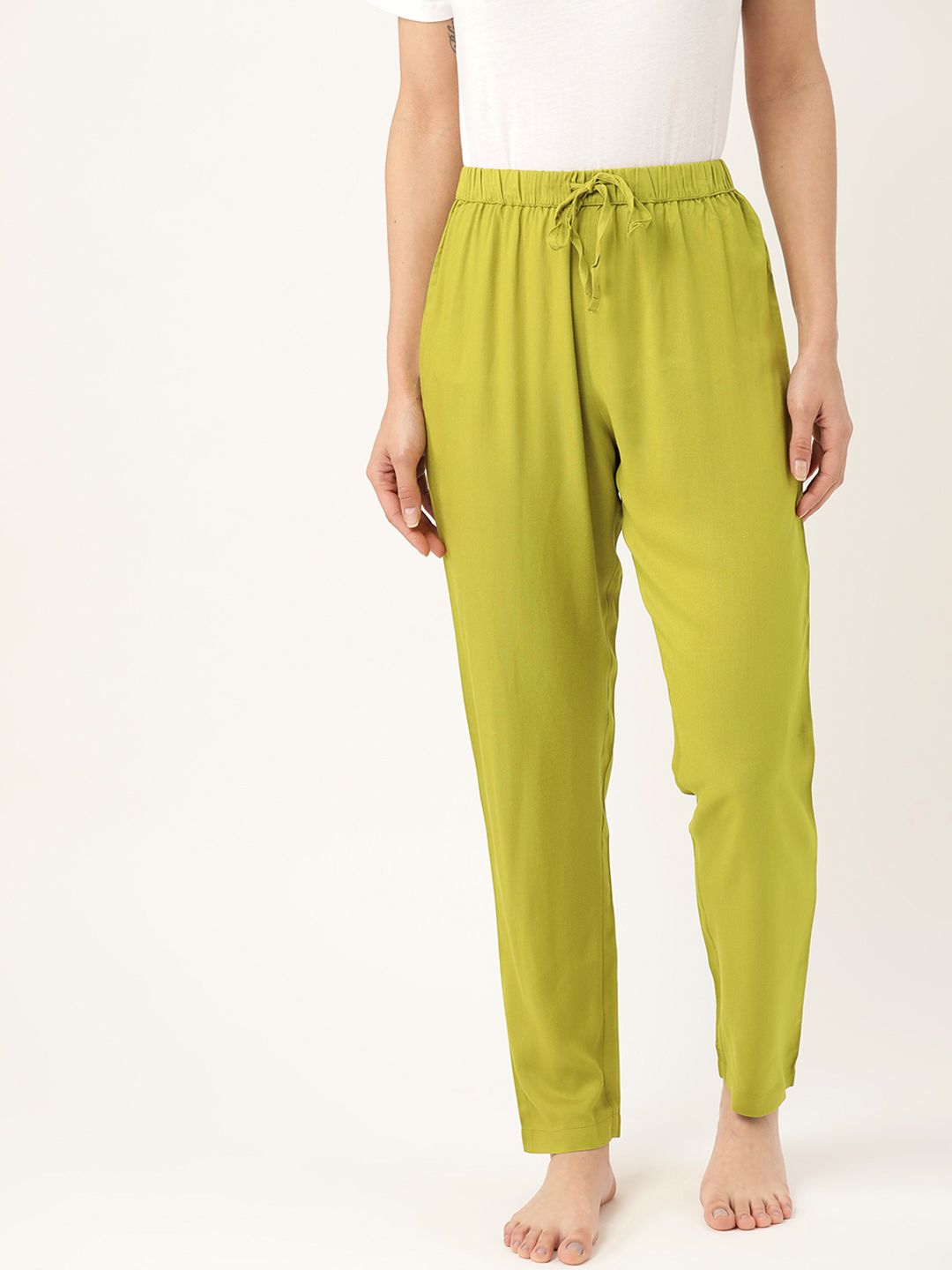 ETC Women Lime Green Solid Lounge Pants Price in India