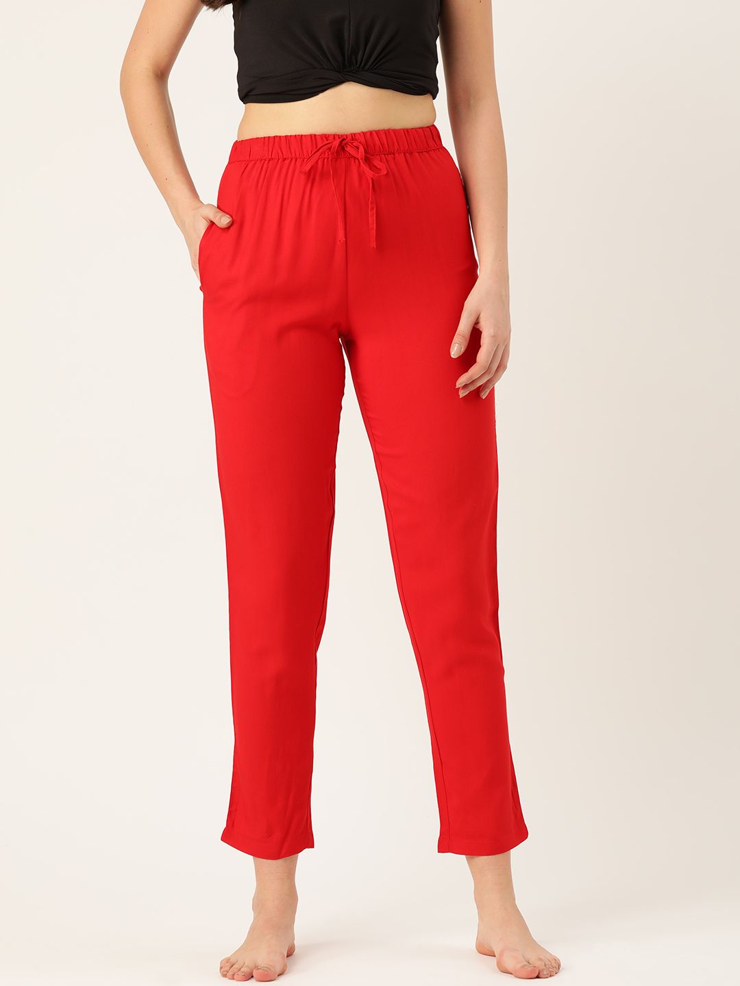 ETC Women Red Solid Lounge Pants Price in India