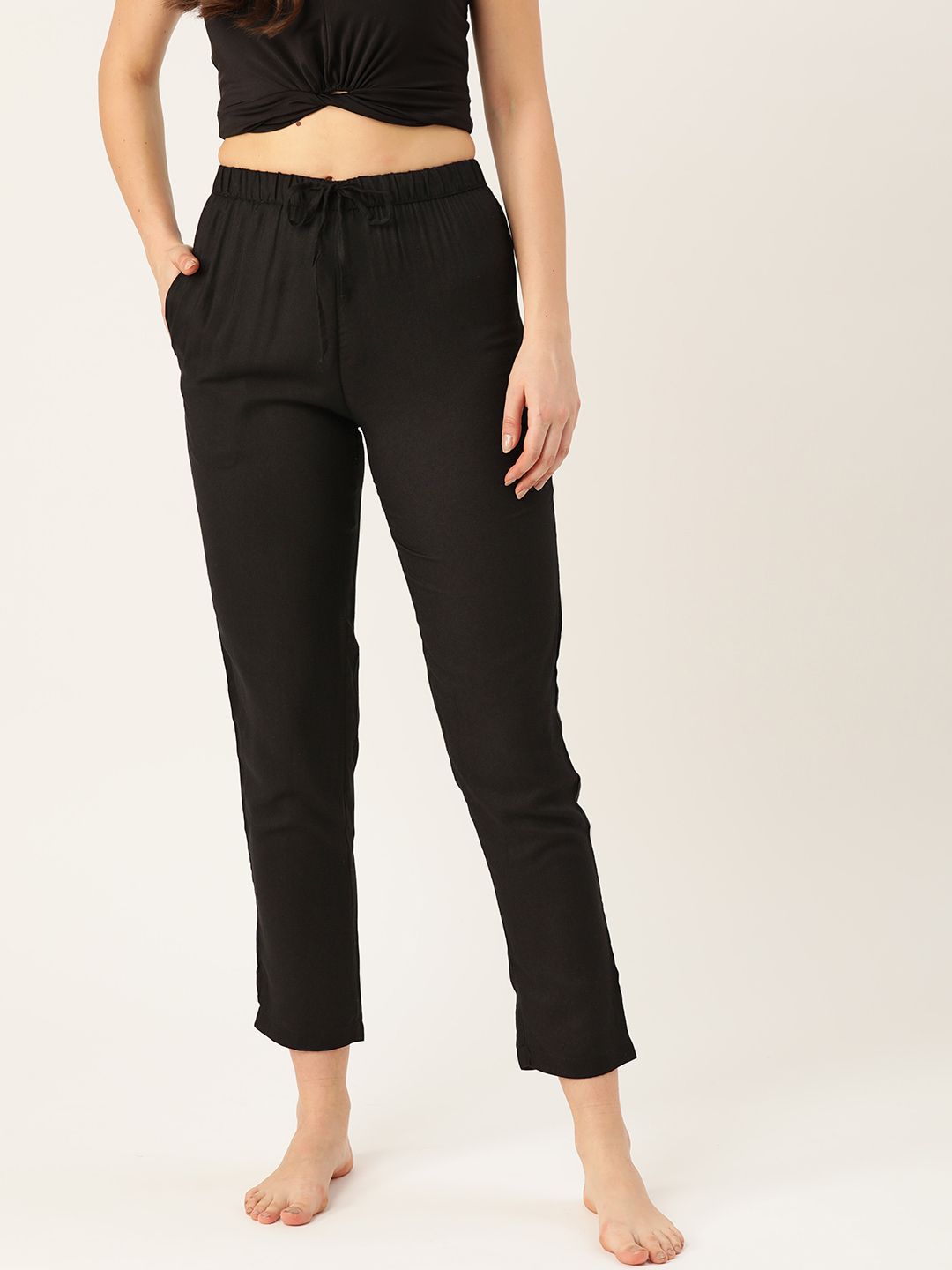 ETC Women Black Solid Lounge Pants Price in India