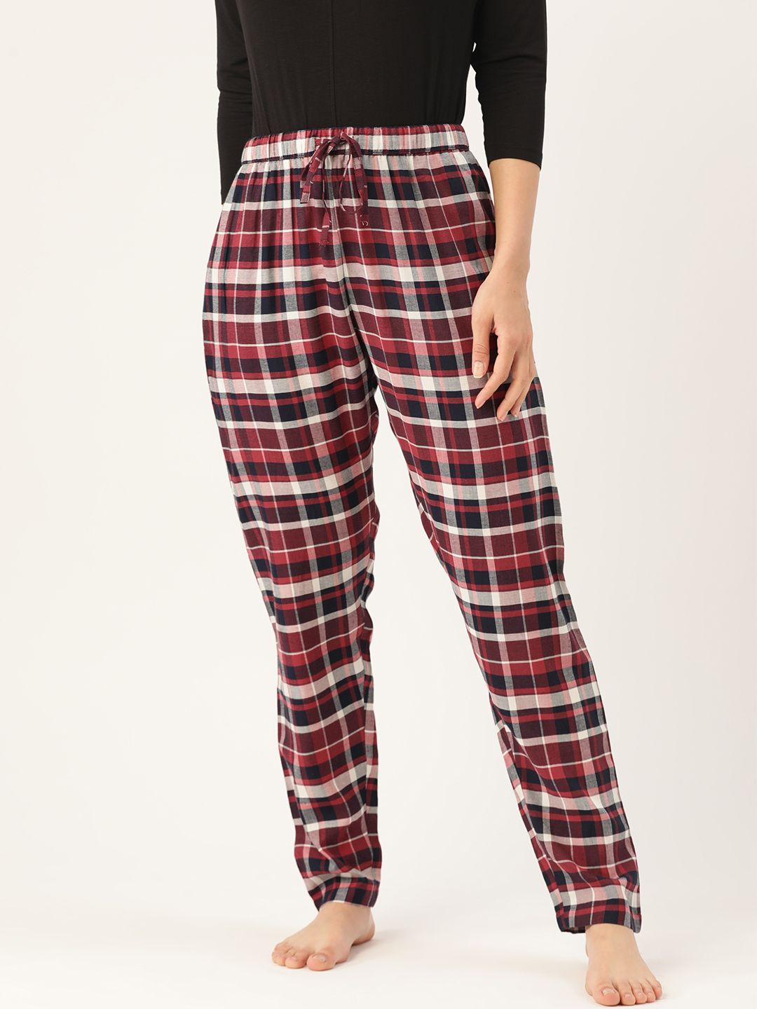ETC Women Pink & White Checked Lounge Pants Price in India