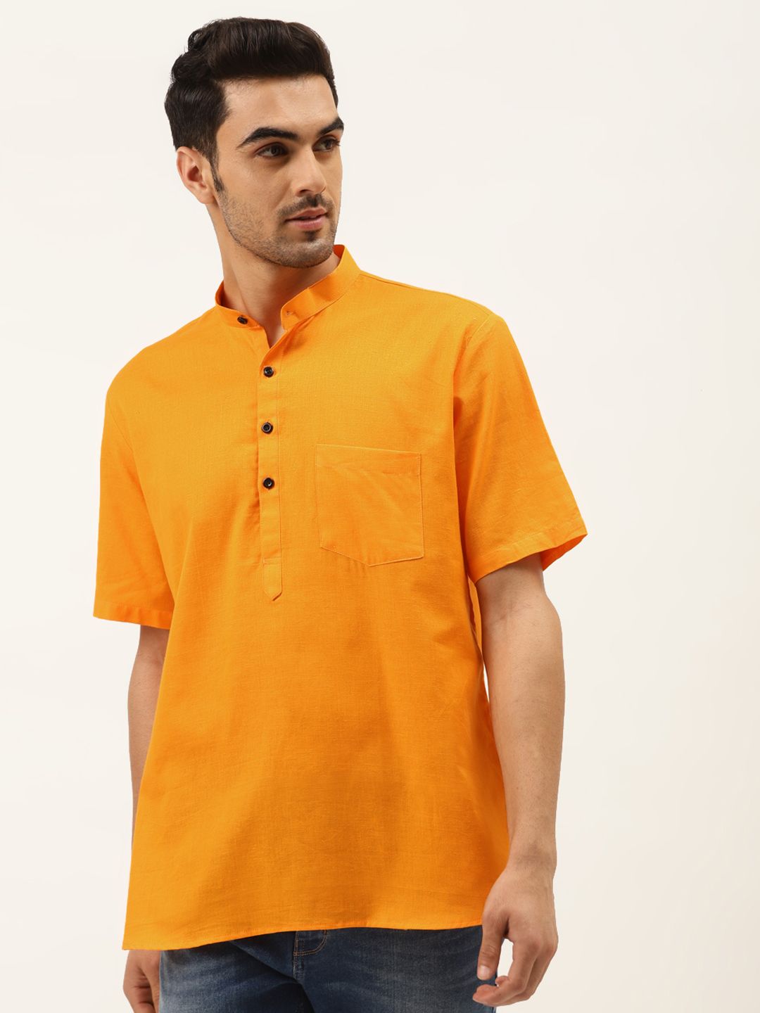 RAJUBHAI HARGOVINDAS Men Mustard Yellow Solid Straight Kurta