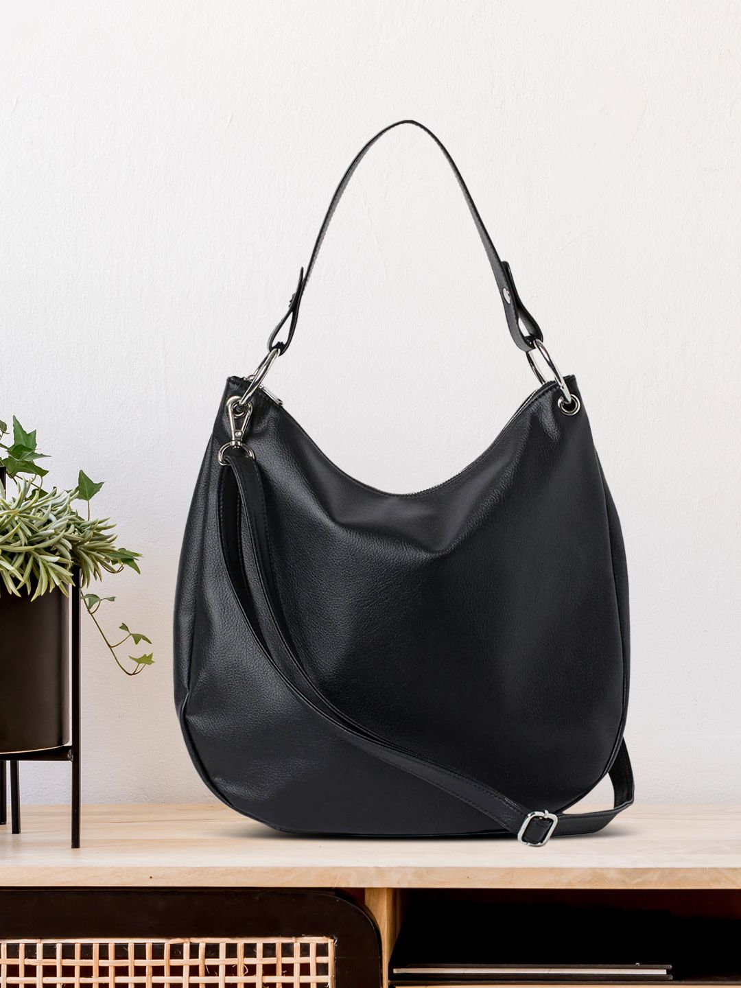 H&M Women Black Solid Hobo Bag Price in India