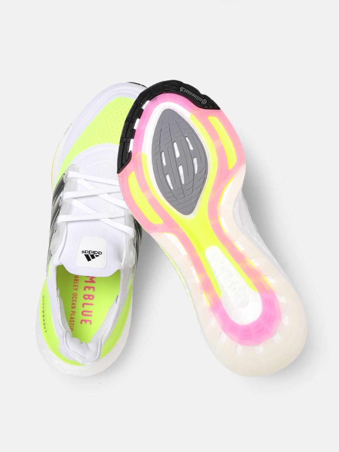 Buy ADIDAS Men White & Fluorescent Green Woven Design UltraBoost