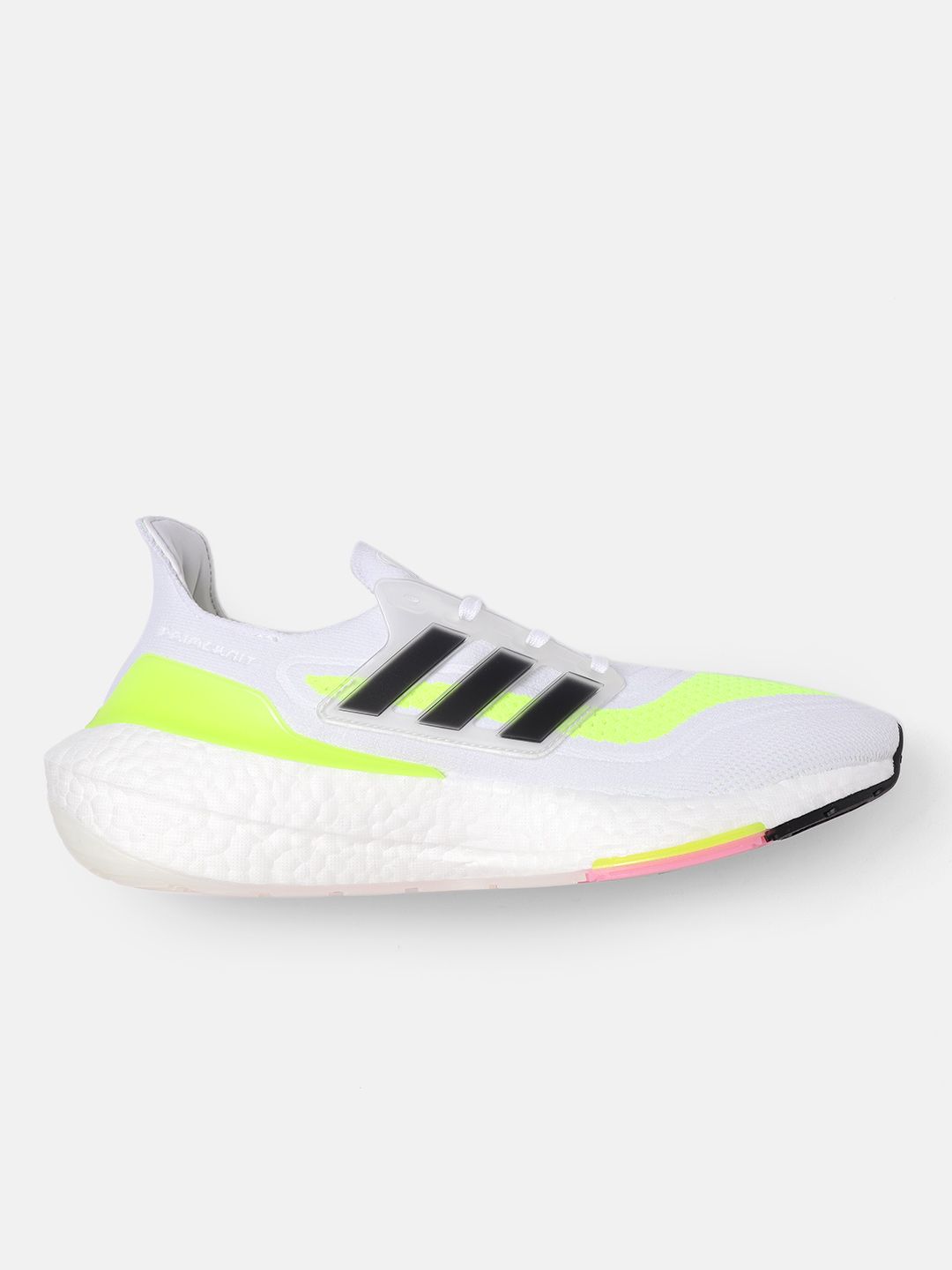 Buy ADIDAS Men White & Fluorescent Green Woven Design UltraBoost 21 Running  Shoes - Sports Shoes for Men 13444554 | Myntra