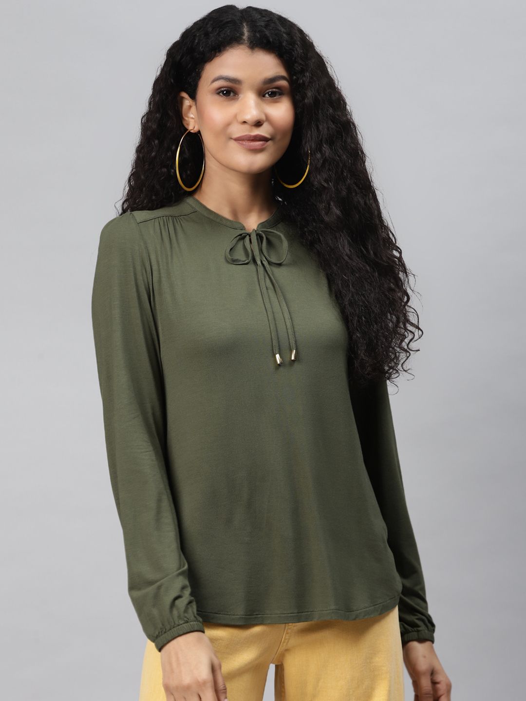 Marks & Spencer Women Olive Green Sustainable Viscose Solid Top