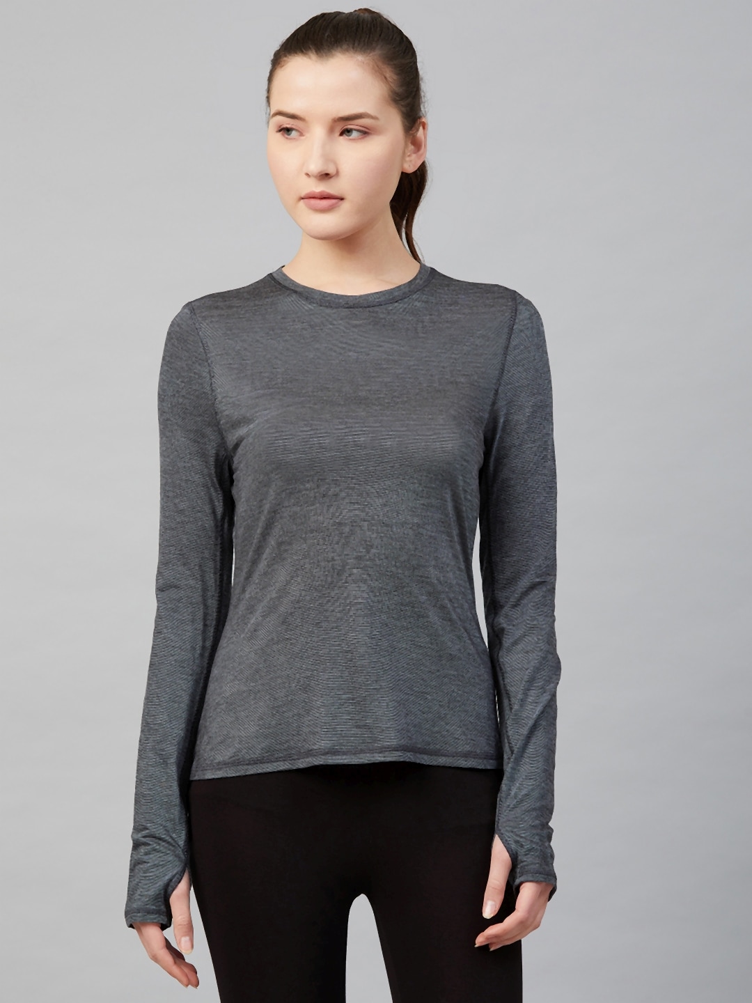 Marks & Spencer Women Charcoal Grey Solid Round Neck T-shirt Price in India