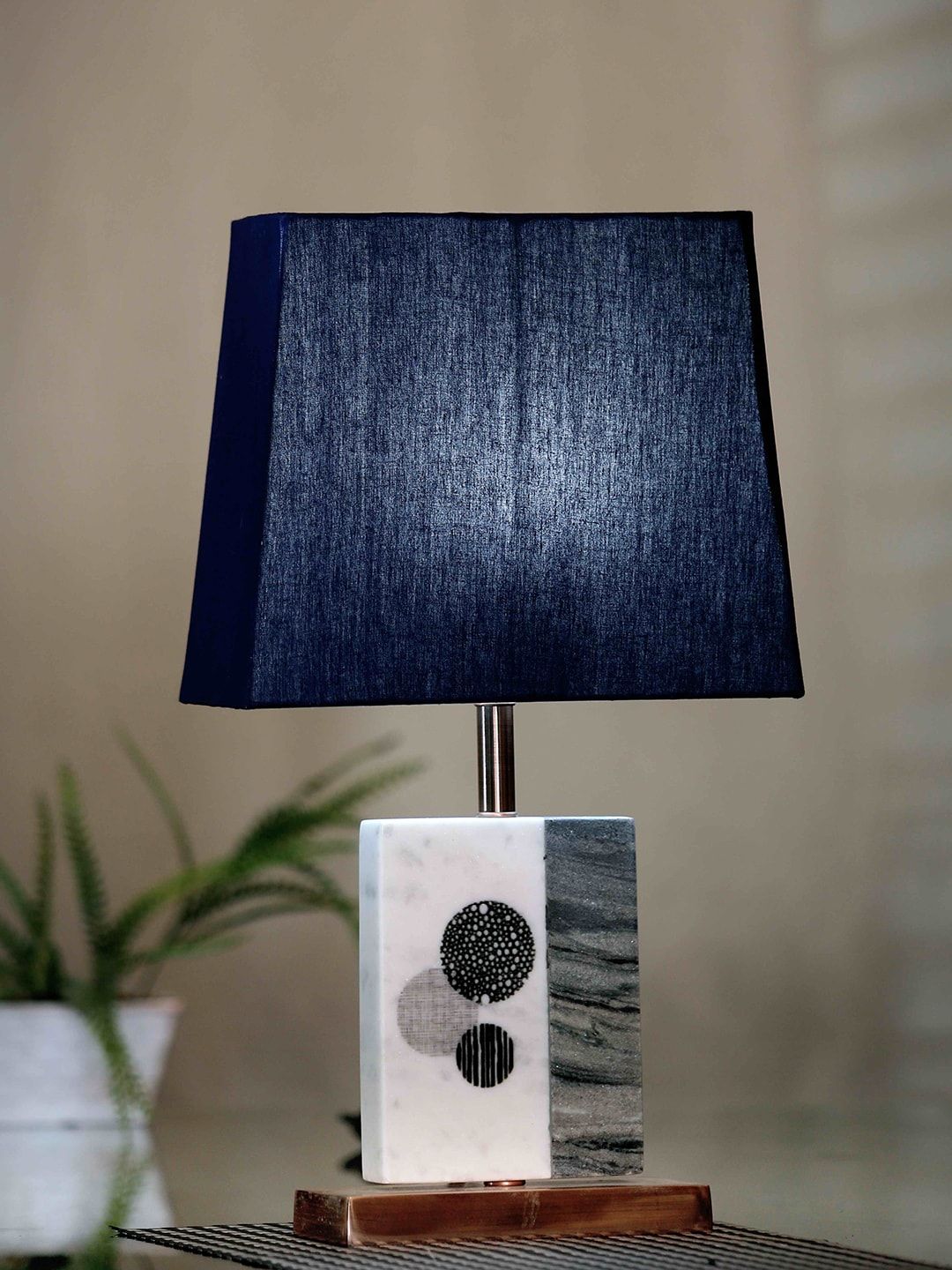 POSH-N-PLUSH Blue Solid Contemporary Marble Table Lamp Price in India