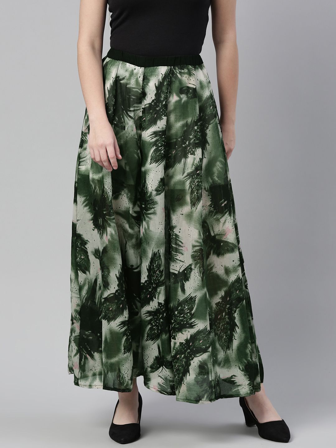 I AM FOR YOU Women Green & Grey Printed Flared Palazzos