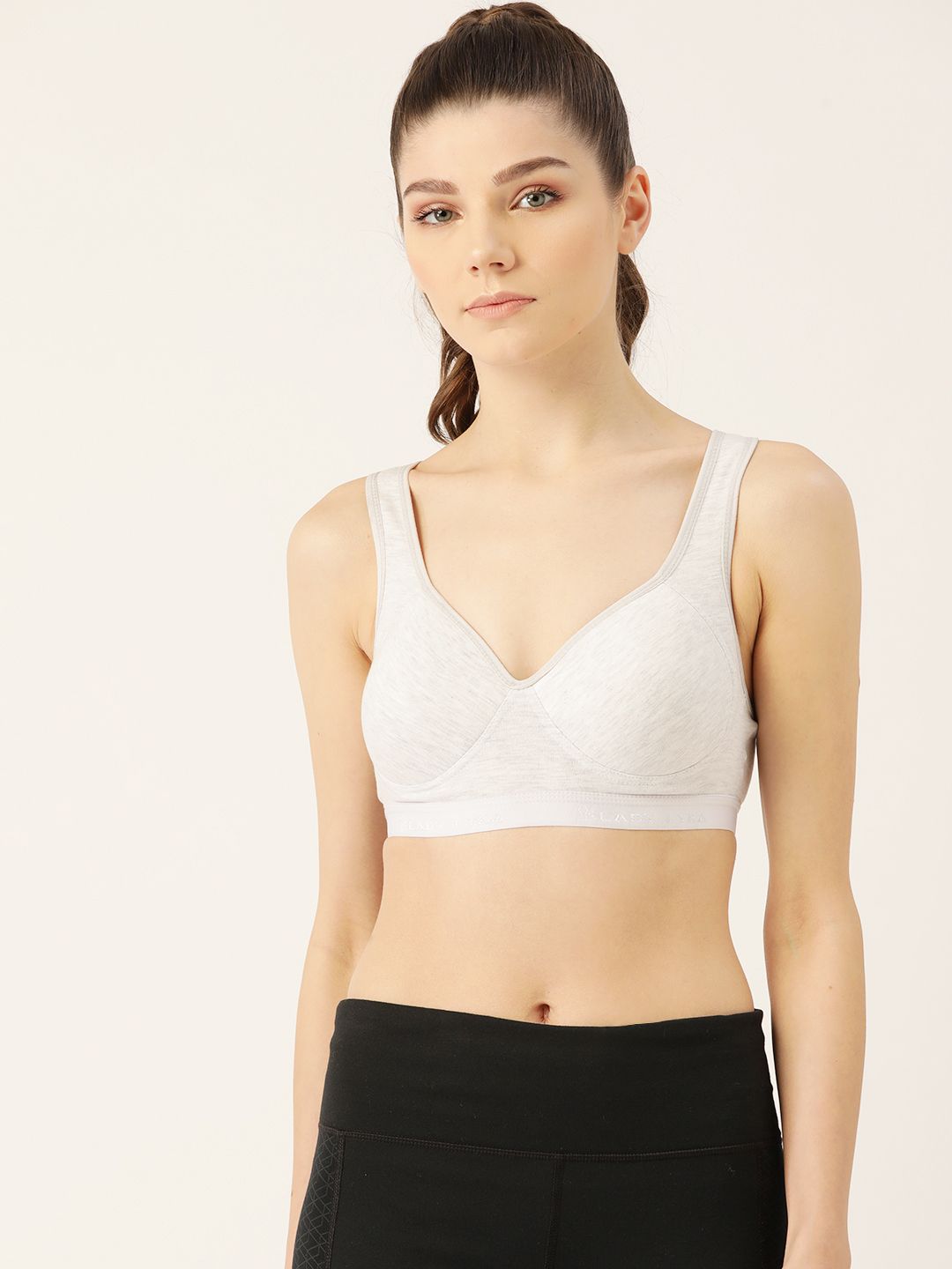 Lady Lyka Grey Solid Non-Wired Lightly Padded Pure Cotton Workout Bra PROVOGUE-LGRY Price in India