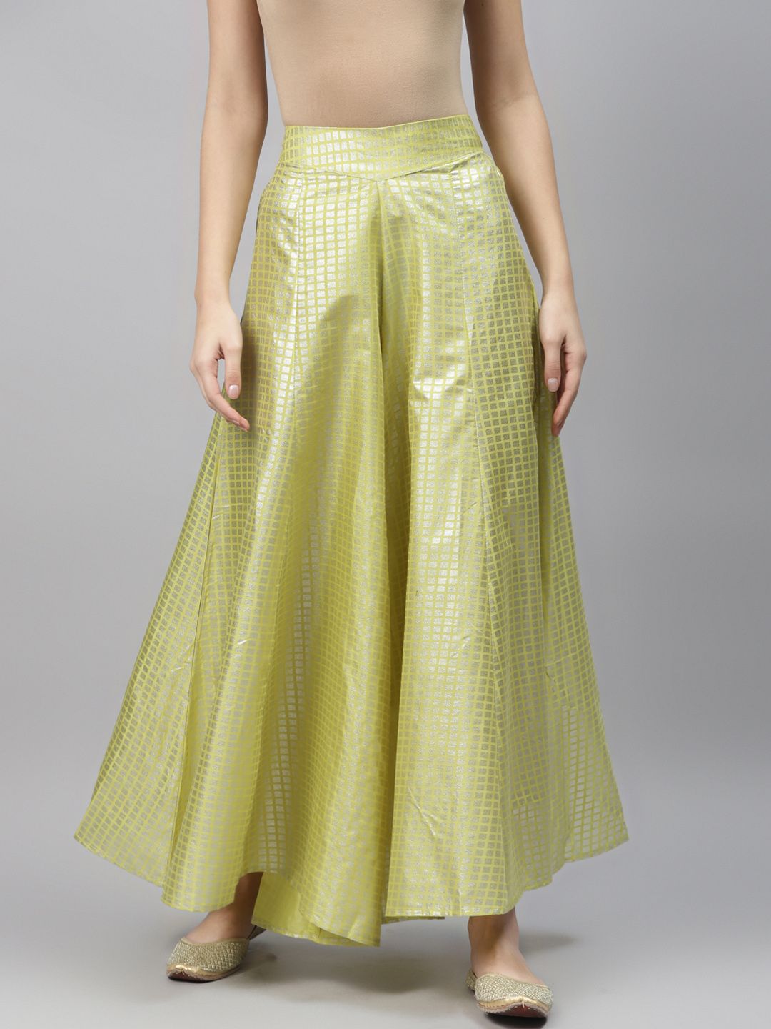 AURELIA Women Lime Green & Golden Printed Flared Palazzos Price in India