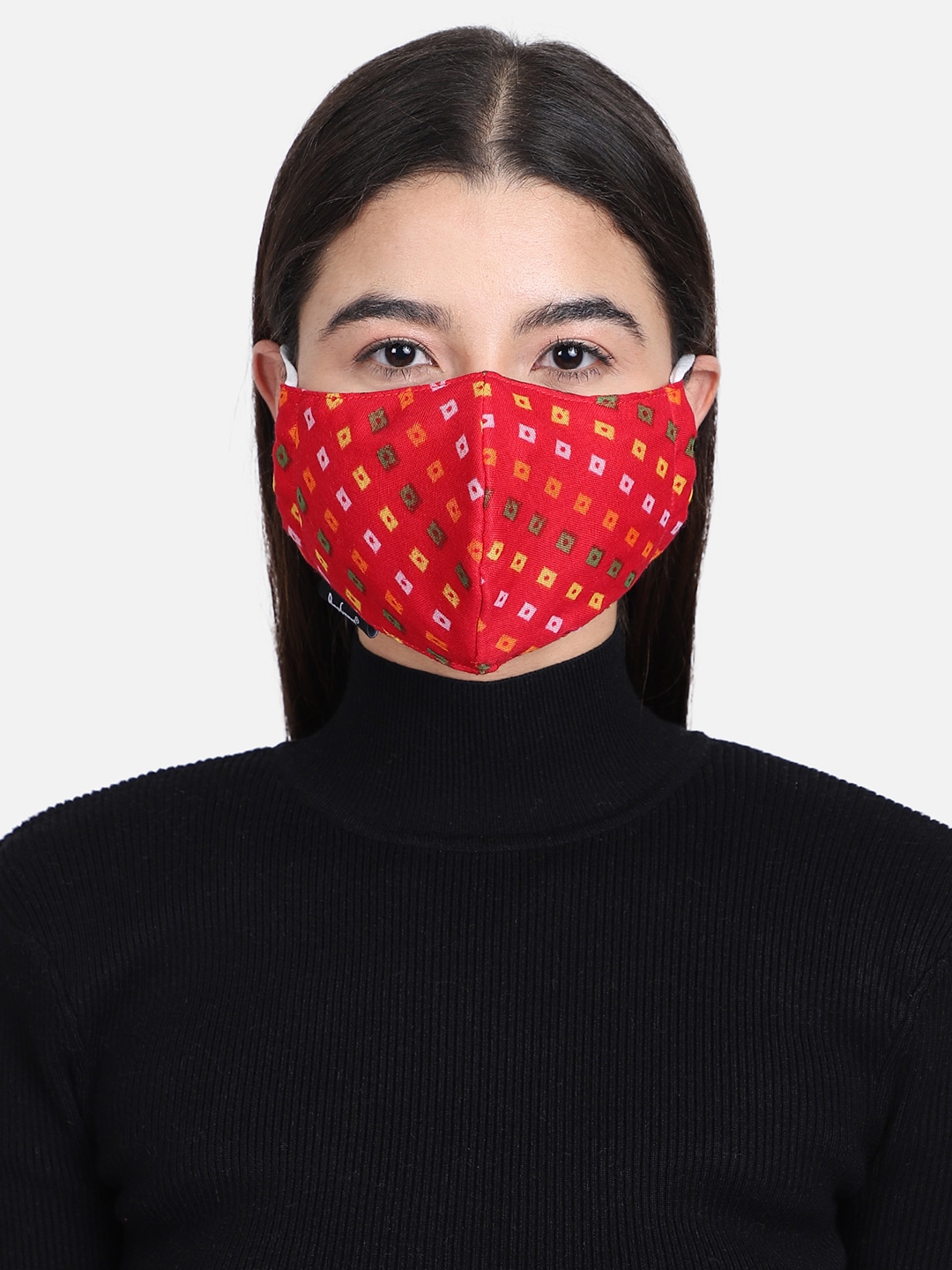 Anekaant Women Red & Green Printed 3-Ply Reusable Outdoor Face Mask Price in India