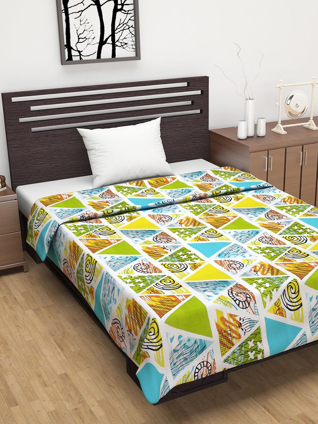 Divine Casa Green & Blue Geometric Mild Winter Cotton Reversible Single Bed Dohar Price in India