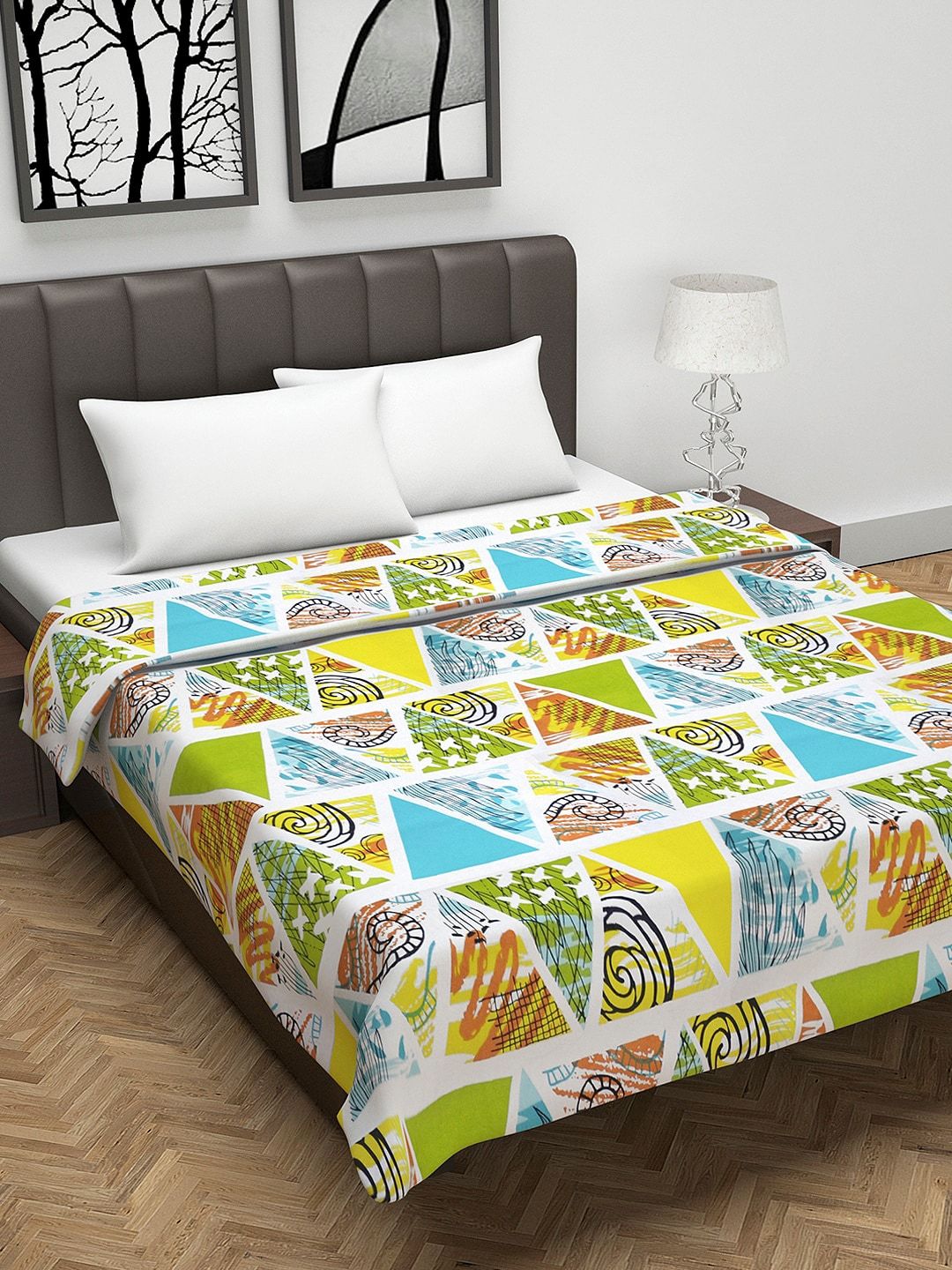 Divine Casa Olive Multicoloured Geometric Mild Winter Cotton Reversible Double Bed Dohar Price in India