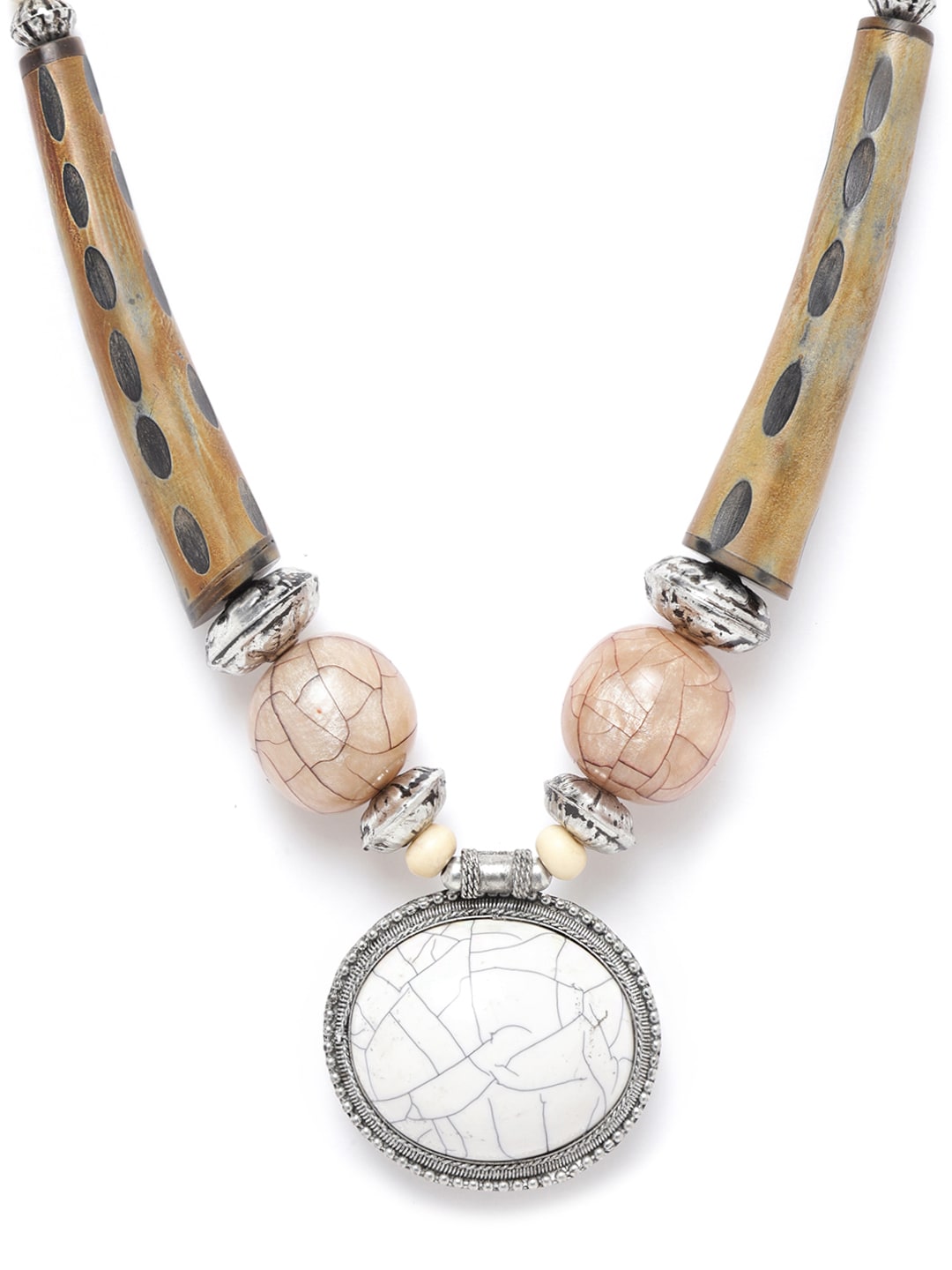 RICHEERA Women Brown & White Silver-Plated Beaded Necklace Price in India