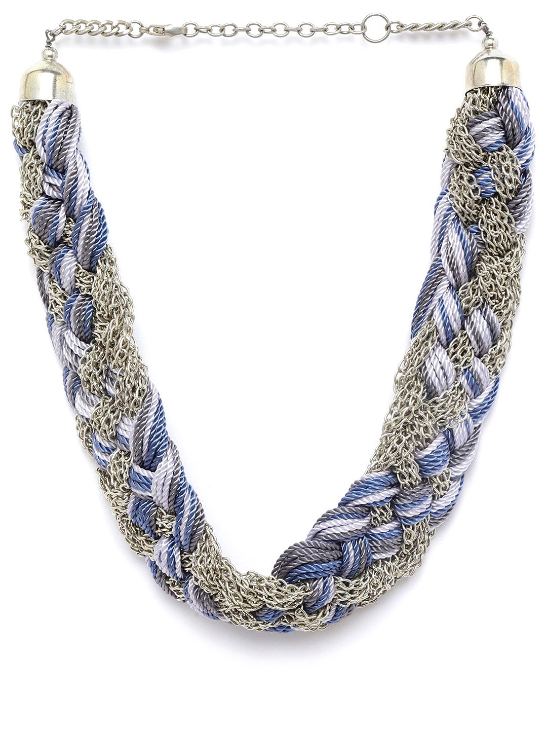 RICHEERA Blue & Grey Silver-Plated Braided Necklace Price in India