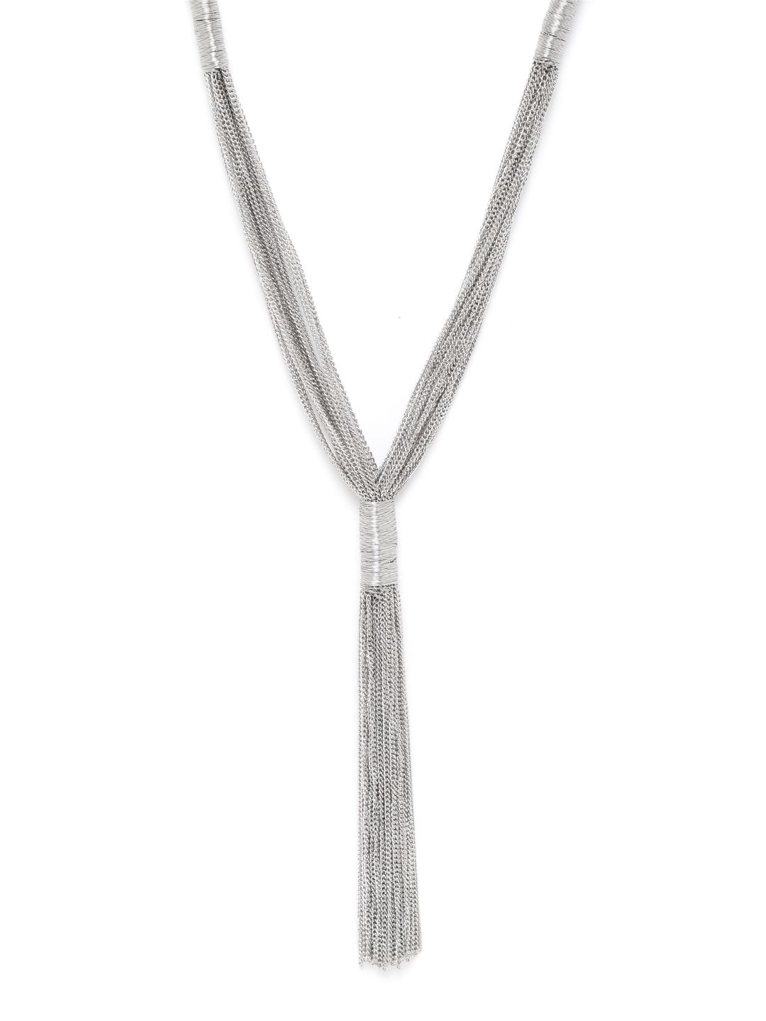 RICHEERA Silver-Plated Tasselled Multi-Stranded Necklace Price in India