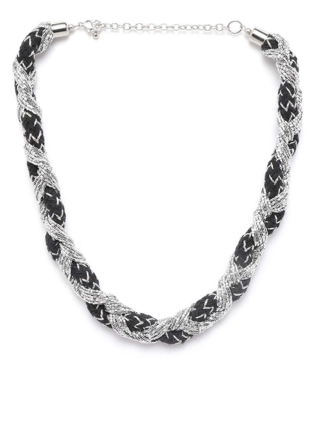 RICHEERA Black & Silver-Toned Beaded Necklace Price in India