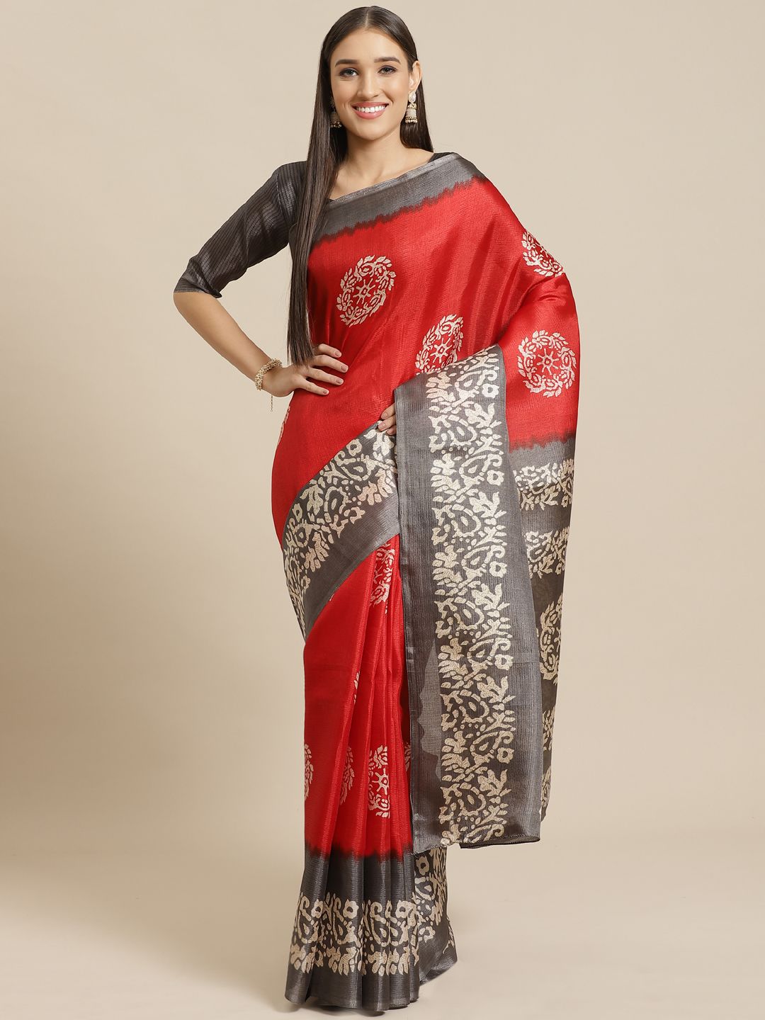 Saree mall Red & Beige Printed Saree Price in India