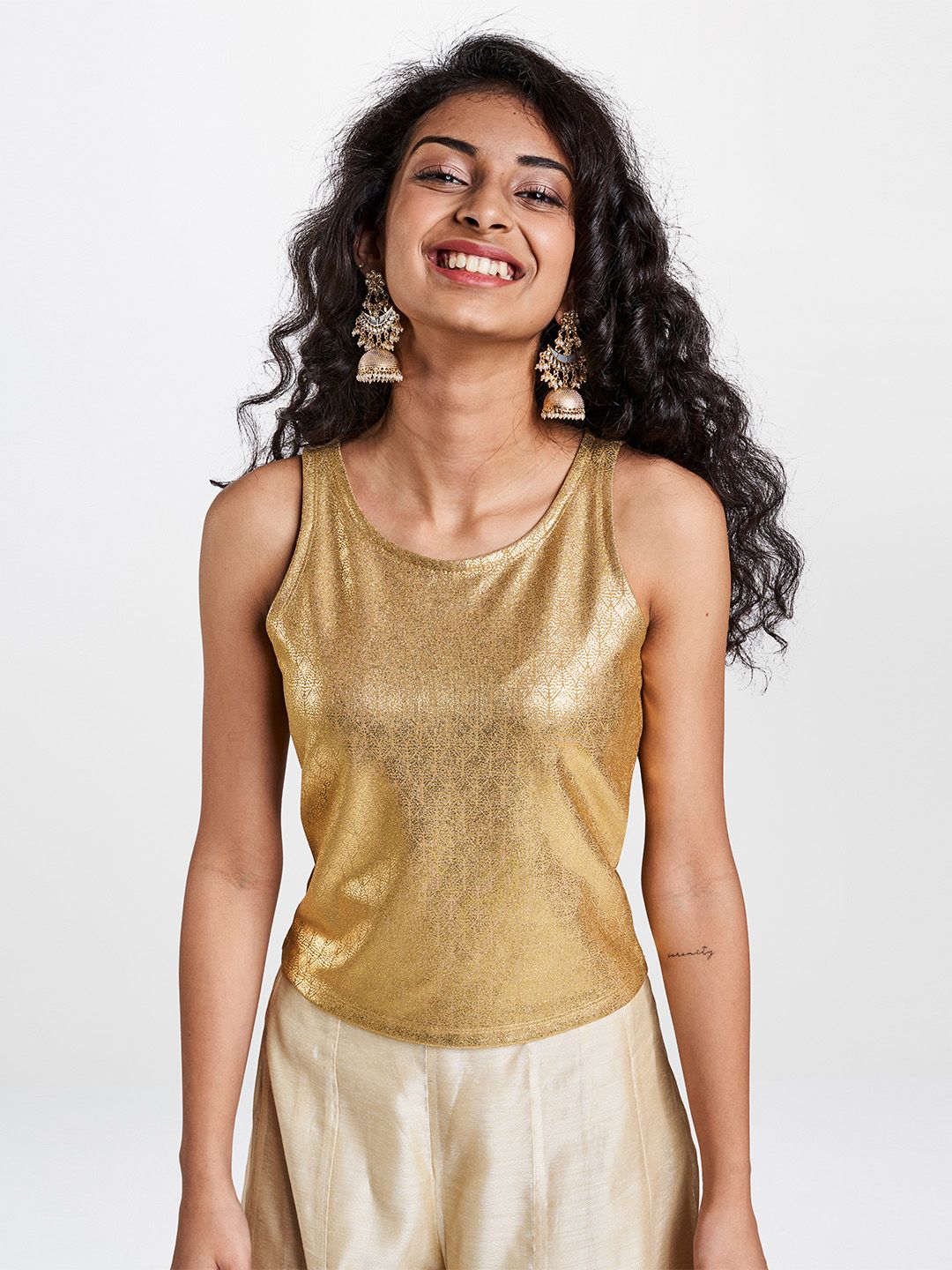 Global Desi Women Golden Printed Top