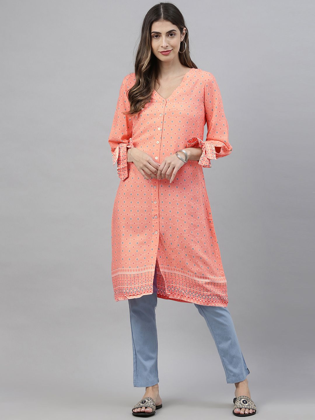 Global Desi Women's Pink & White Printed Tunic Price in India