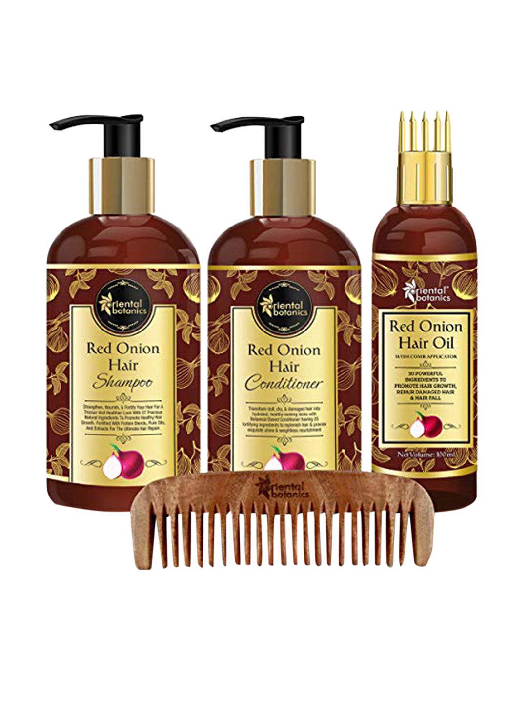 Oriental Botanics Unisex Red Onion Hair Shampoo, Conditioner, Hair Oil, Neem Comb 700 ml Price in India