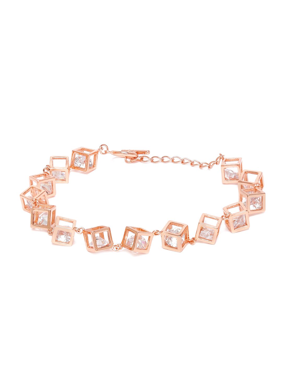 GIVA 925 Sterling Silver Rose Gold-Plated Crystal Studded Charm Bracelet Price in India