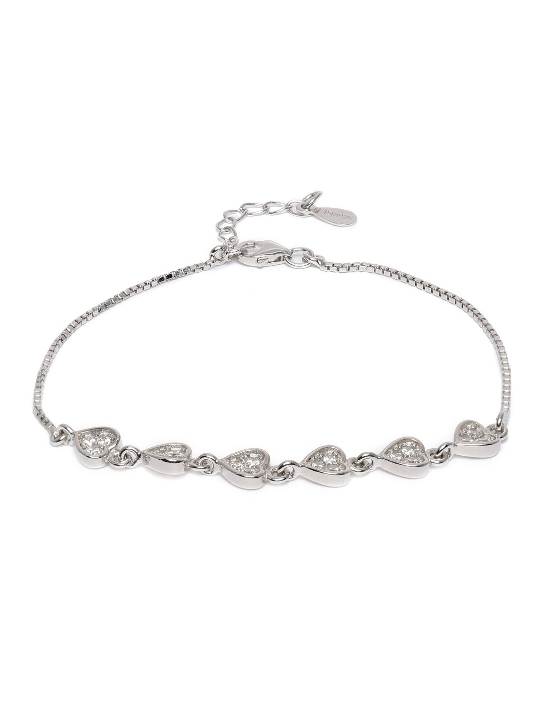 GIVA 925 Sterling Silver Rhodium-Plated CZ Stone Studded Charm Bracelet Price in India