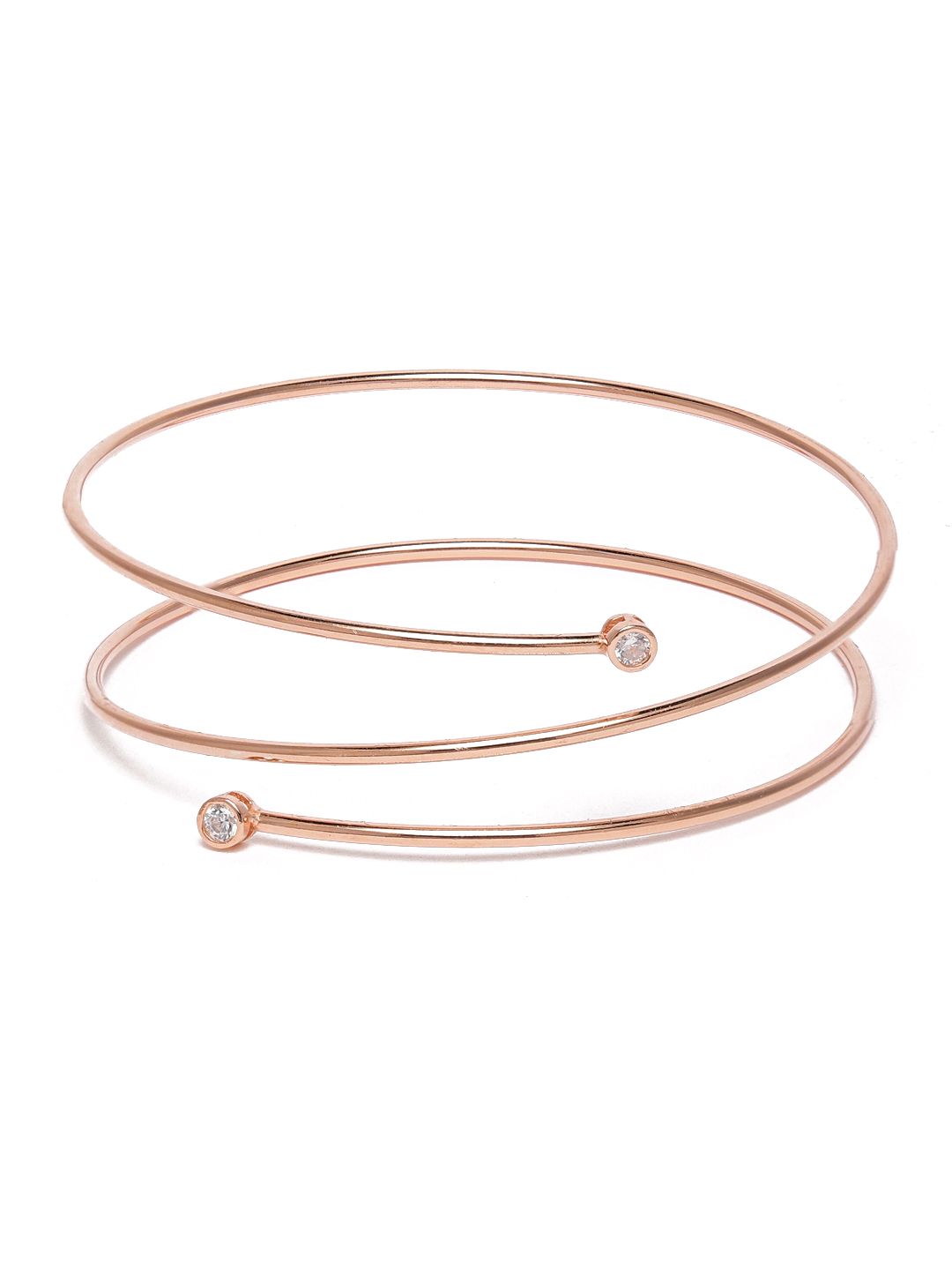 GIVA 925 Sterling Silver Rose Gold-Plated CZ Stone Studded Bangle Style Layered Bracelet Price in India