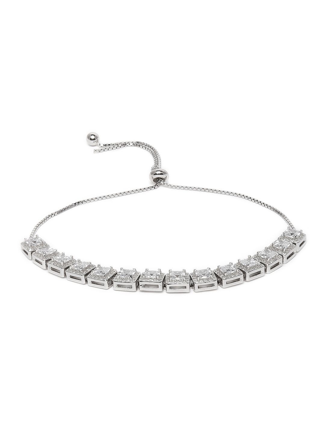 GIVA 925 Sterling Silver Rhodium-Plated CZ Stone Studded Charm Bracelet Price in India