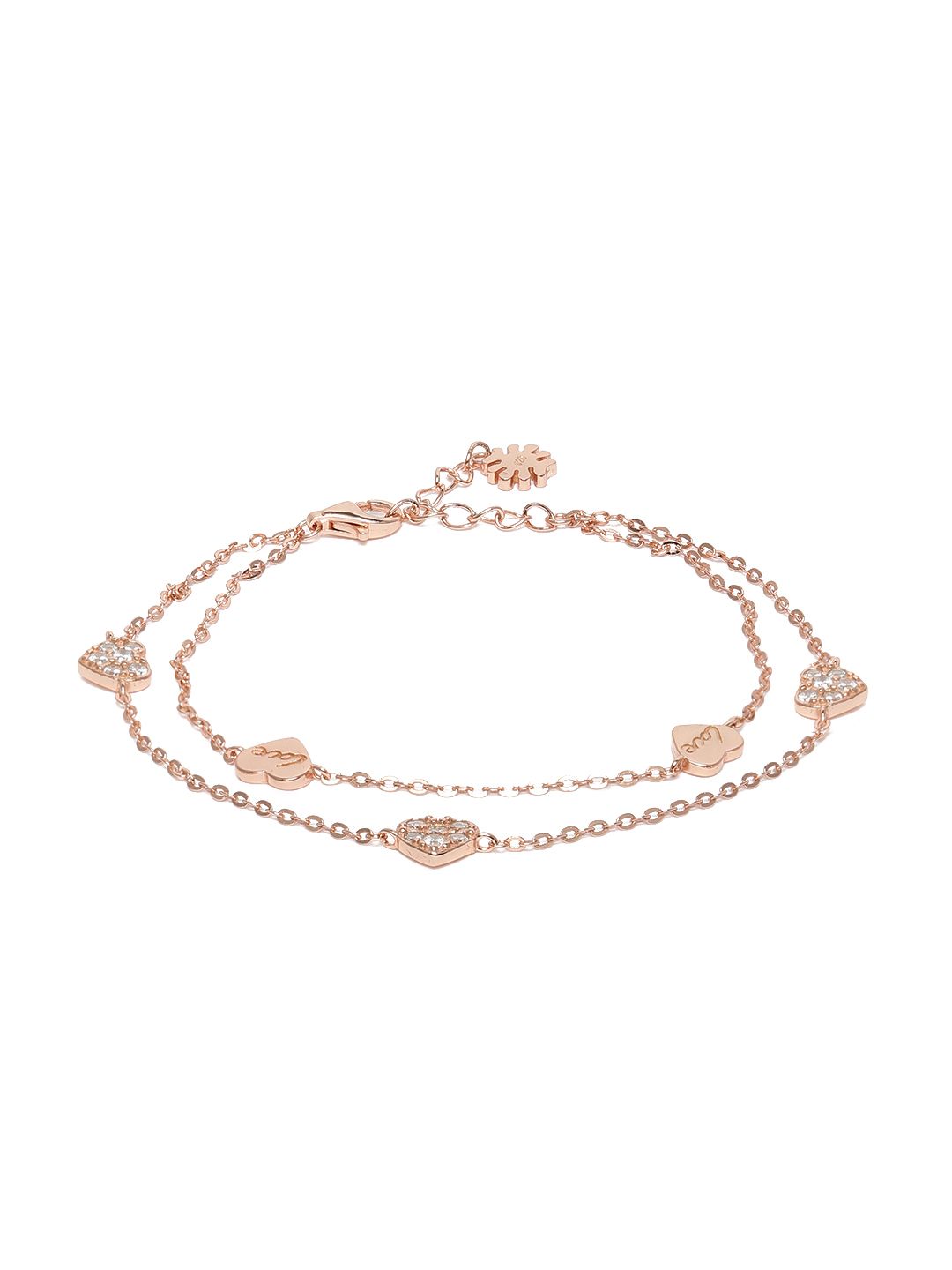 GIVA 925 Sterling Silver Rose Gold-Plated CZ Stone Studded Charm Bracelet Price in India