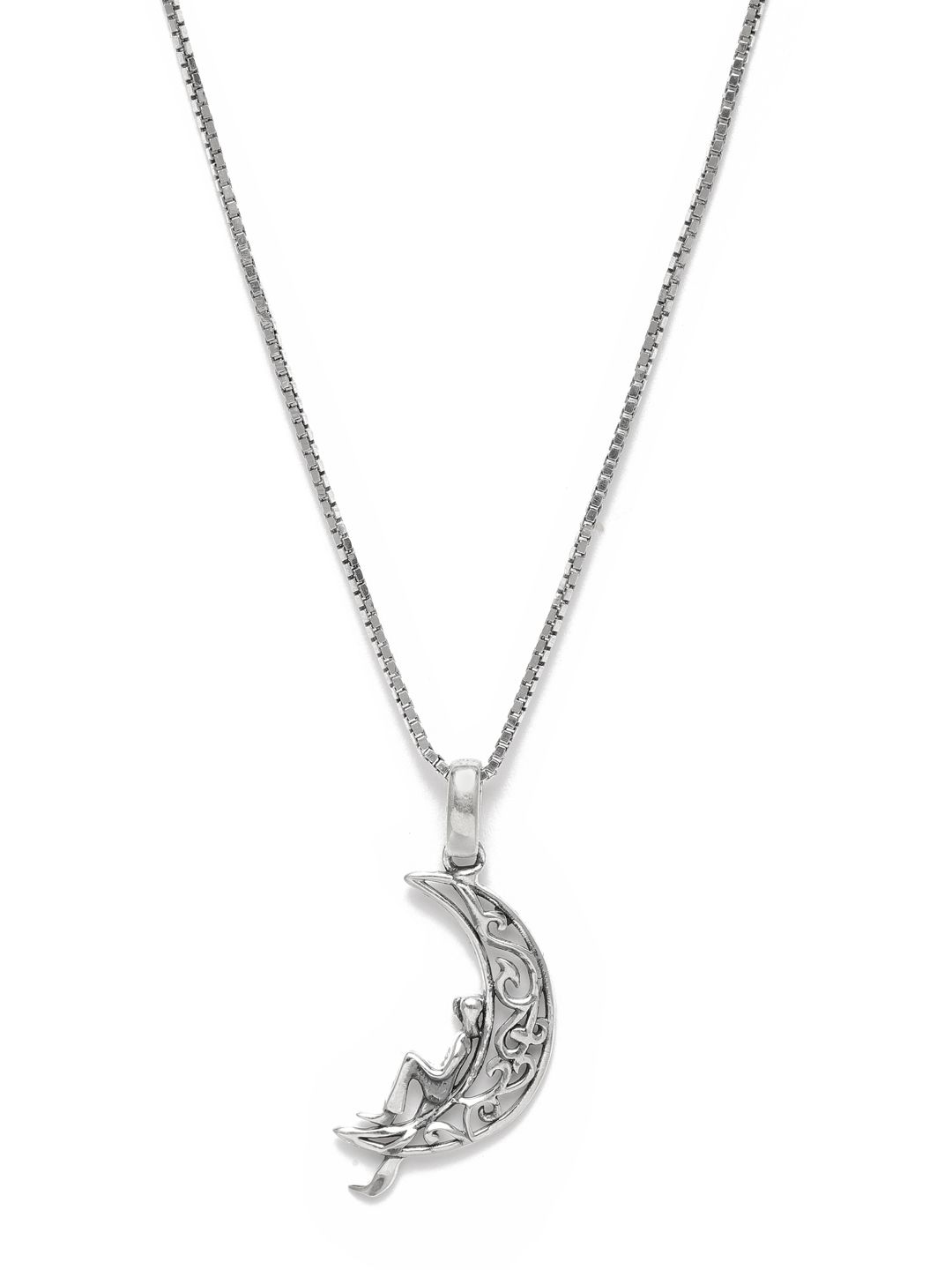 GIVA 925 Sterling Silver Rhodium-Plated Cubic Zirconia Oxidised Necklace Price in India