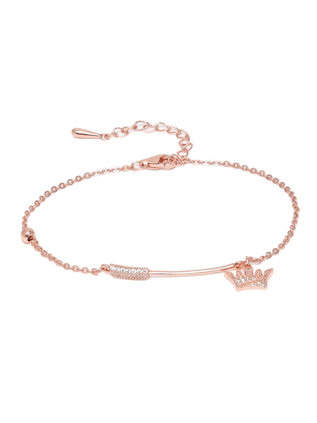 GIVA 925 Sterling Silver Rose Gold-Plated CZ Stone Studded Charm Bracelet Price in India