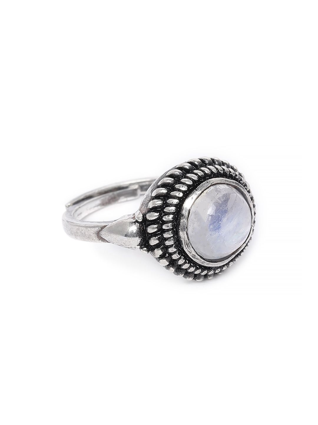 AVNI by GIVA 925 Sterling Silver Oxidised CZ Studded Moonstone Finger Ring Price in India