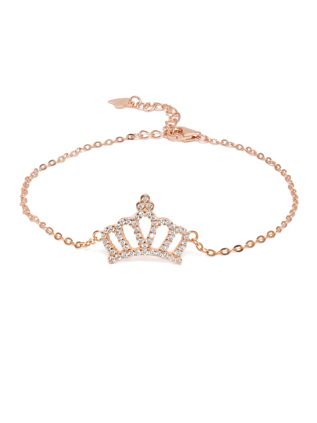 GIVA 925 Sterling Silver Rose Gold-Plated CZ Stone Studded Charm Bracelet Price in India