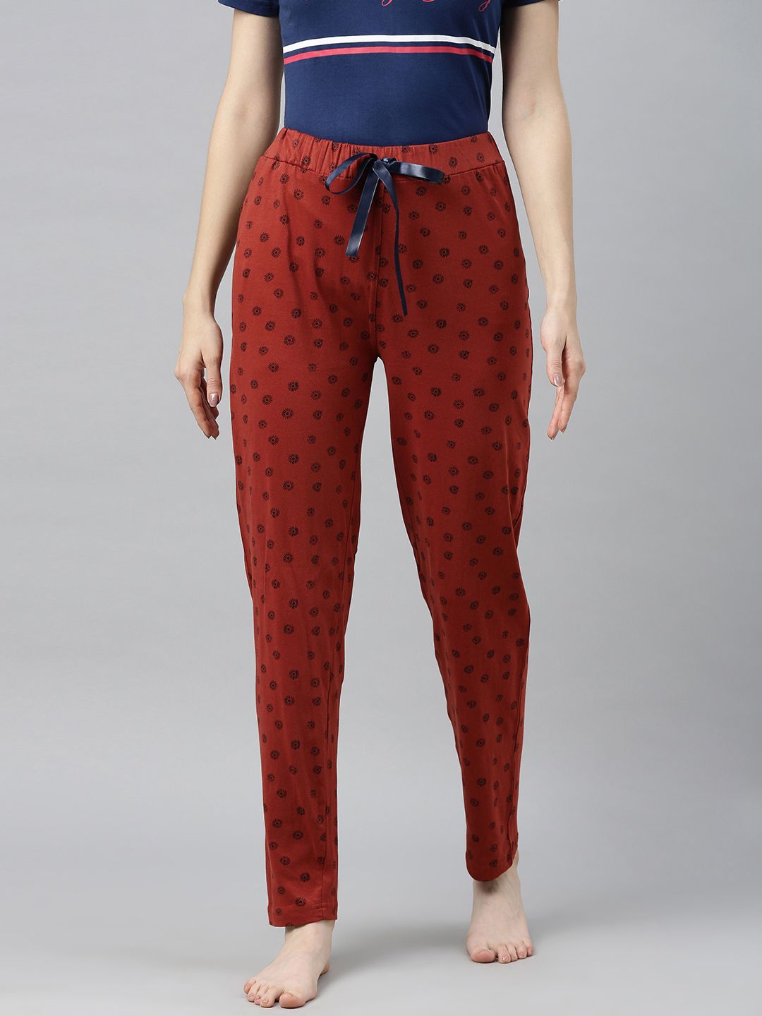 Enviously Young Women Rust Red Printed Lounge Pants Price in India