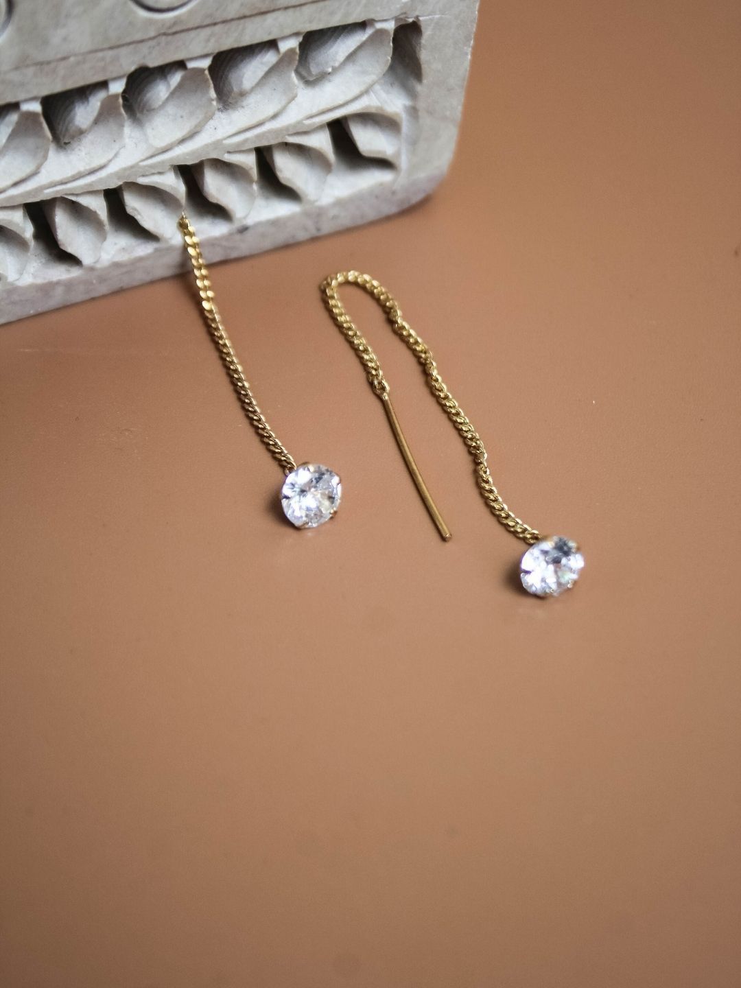AccessHer Gold-Plated American Diamond Studded Contemporary Drop Earrings Price in India