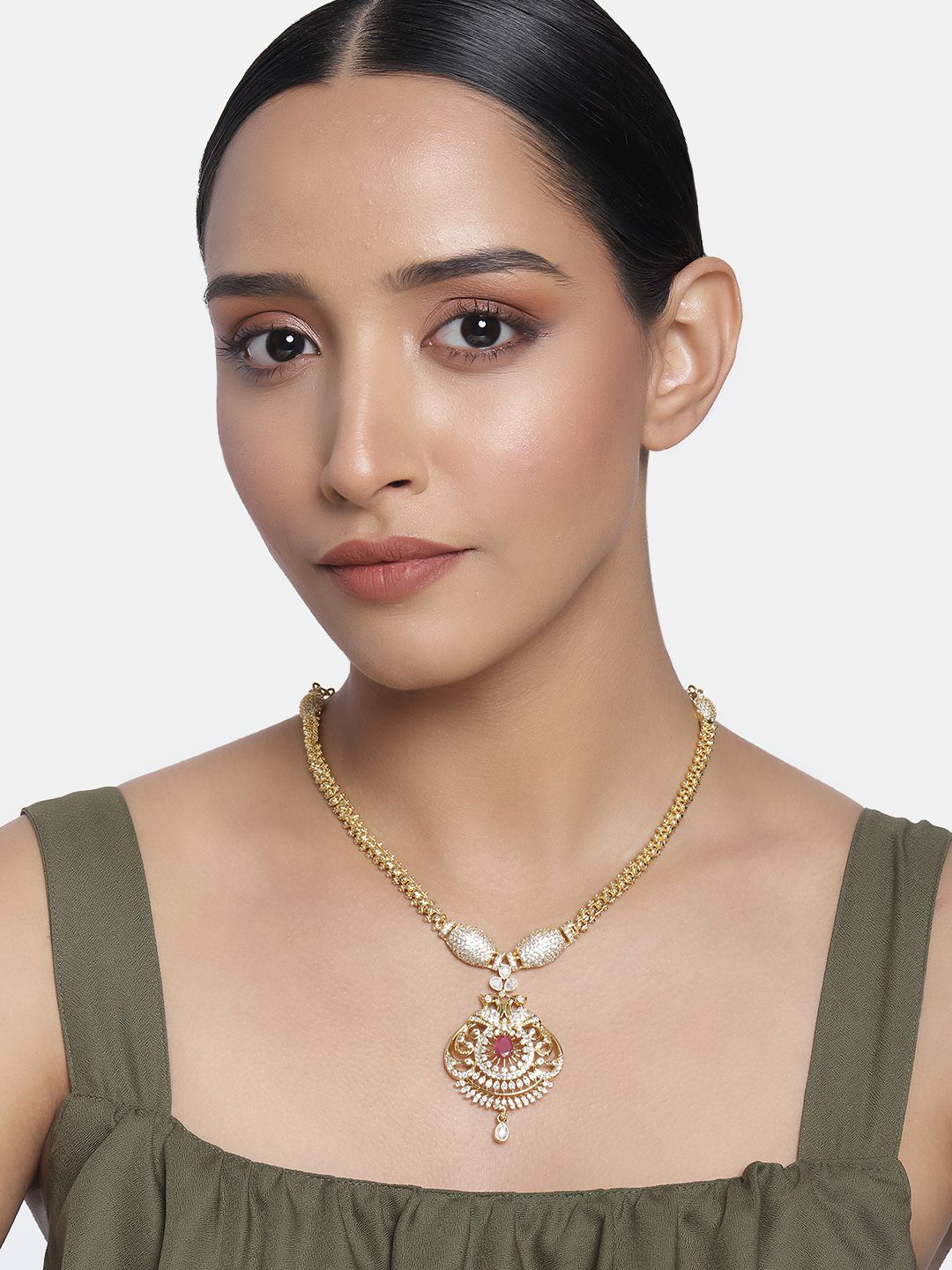AccessHer Gold-Plated Embellished AD Studded Necklace Price in India