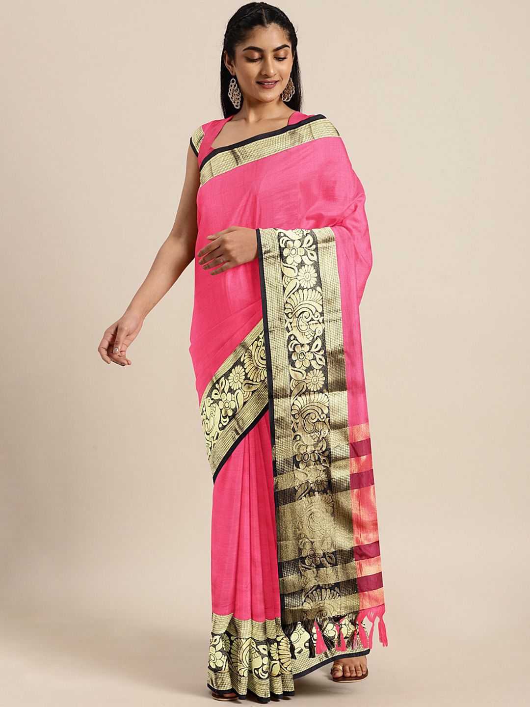 KALINI Pink Dyed Art Silk Saree