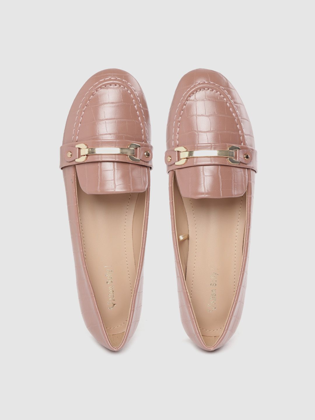Allen Solly Women Dusty Pink Croc-Textured Horsebit Loafers Price in India