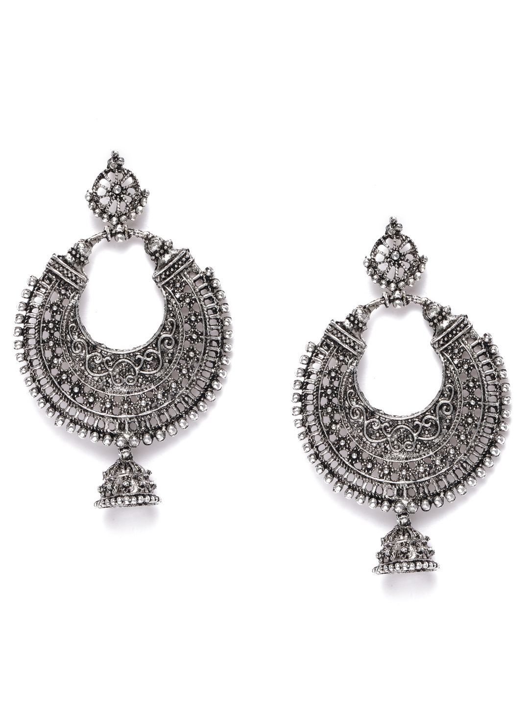 Kord Store Silver-Plated Oxidised Crescent Shaped Chandbalis Price in India