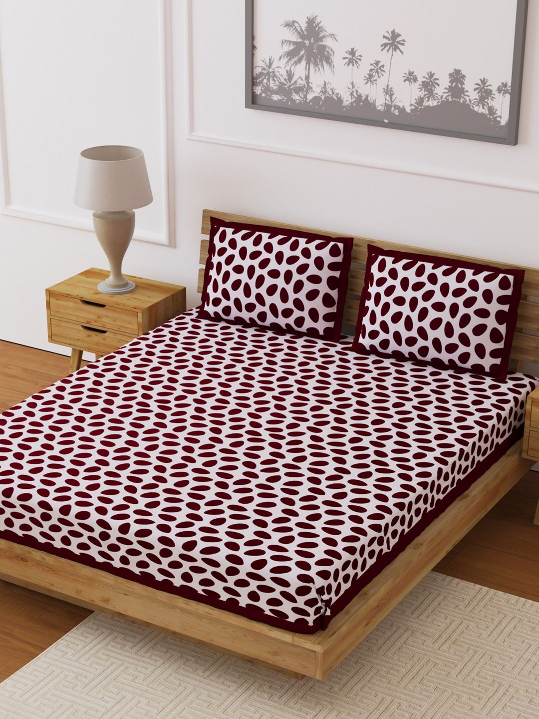LIVING ROOTS Maroon & White Floral 210 TC Cotton 1 Queen Bedsheet with 2 Pillow Covers Price in India