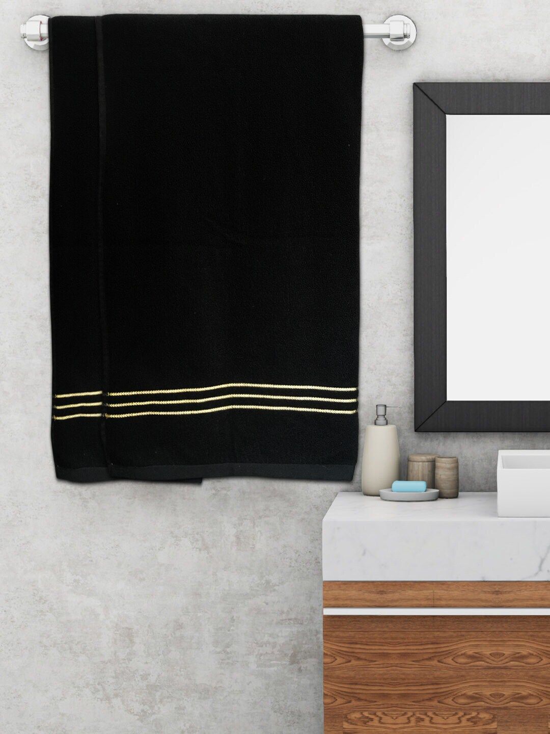 Kuber Industries Set Of 2 Black Solid 400 GSM Cotton Luxurious Bath Towels Price in India