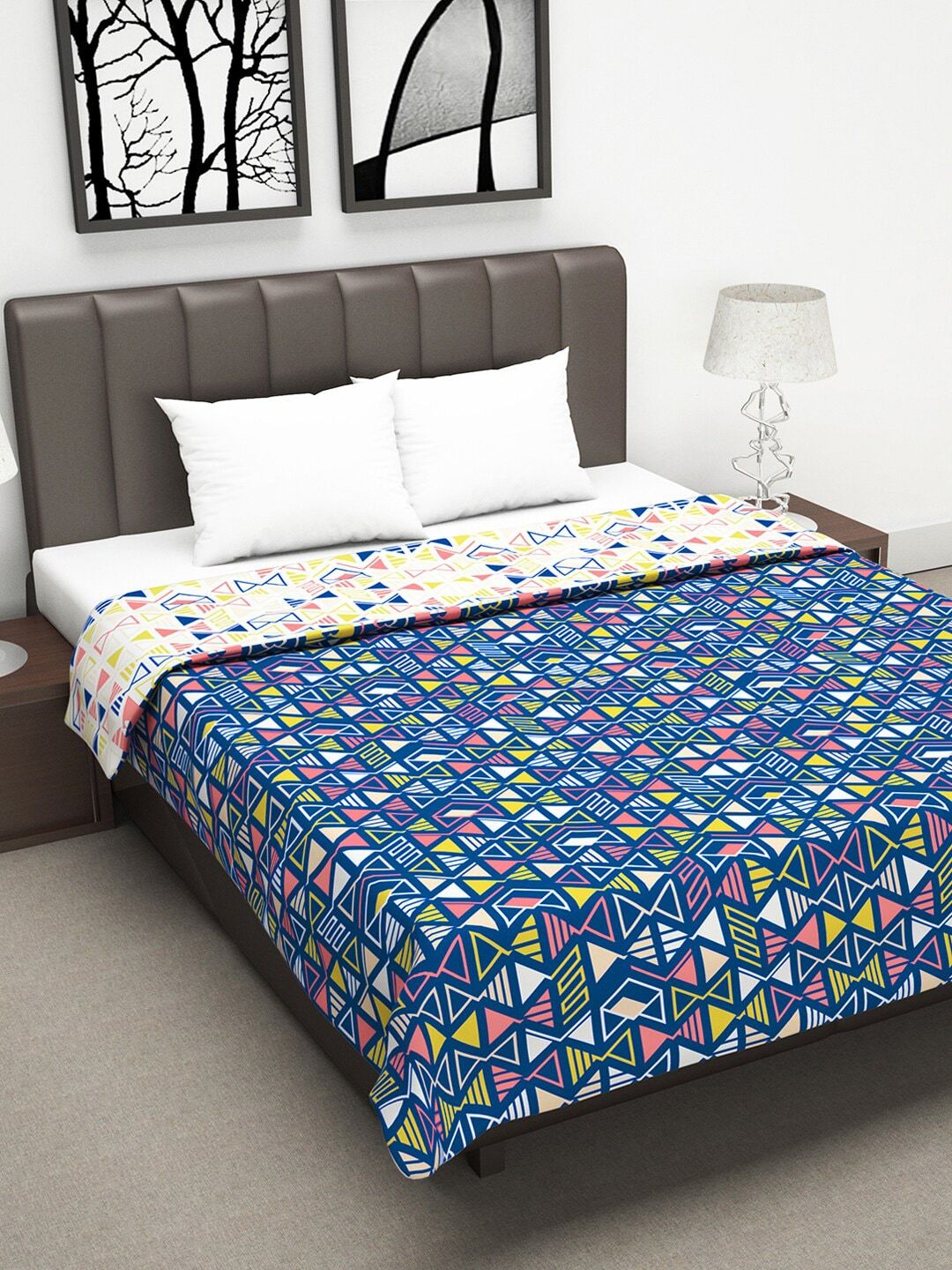 Divine Casa Blue & White Printed 110 GSM Microfiber Heavy Winter Double Bed Quilt Price in India