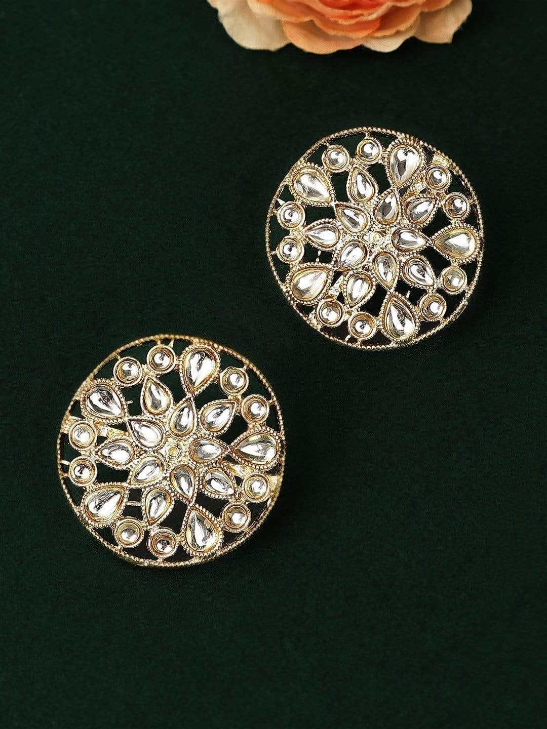 Rubans Gold-Toned & White Classic Handcrafted Studs Price in India