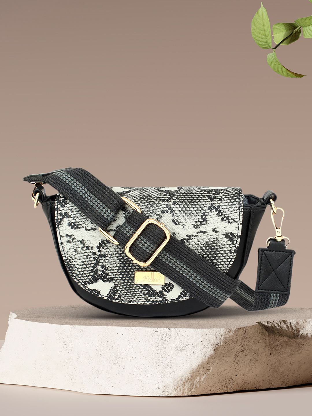 yelloe Black & Off-White Textured Sling Bag Price in India