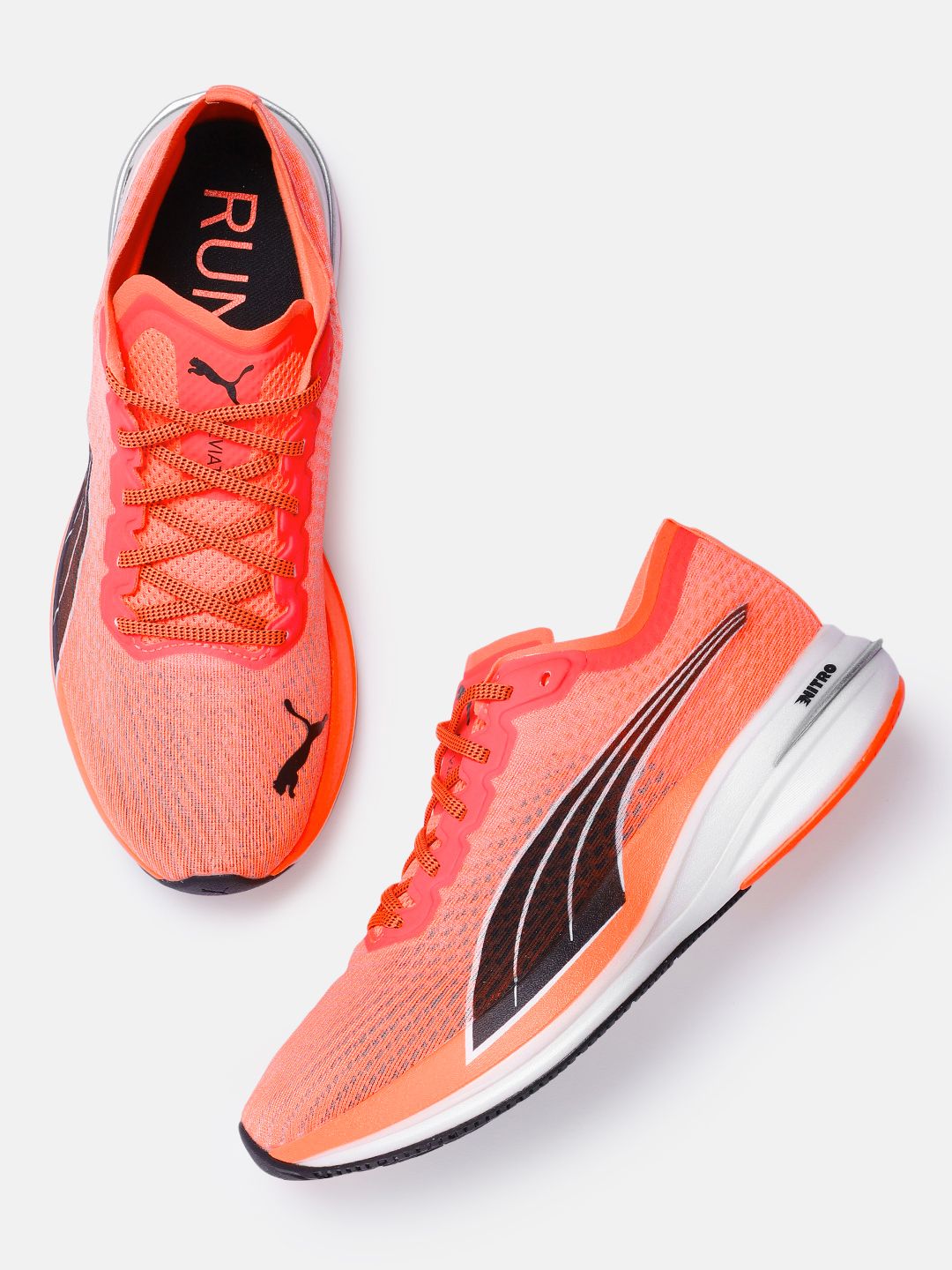 Puma Men Coral Pink Deviate Nitro Running Shoes