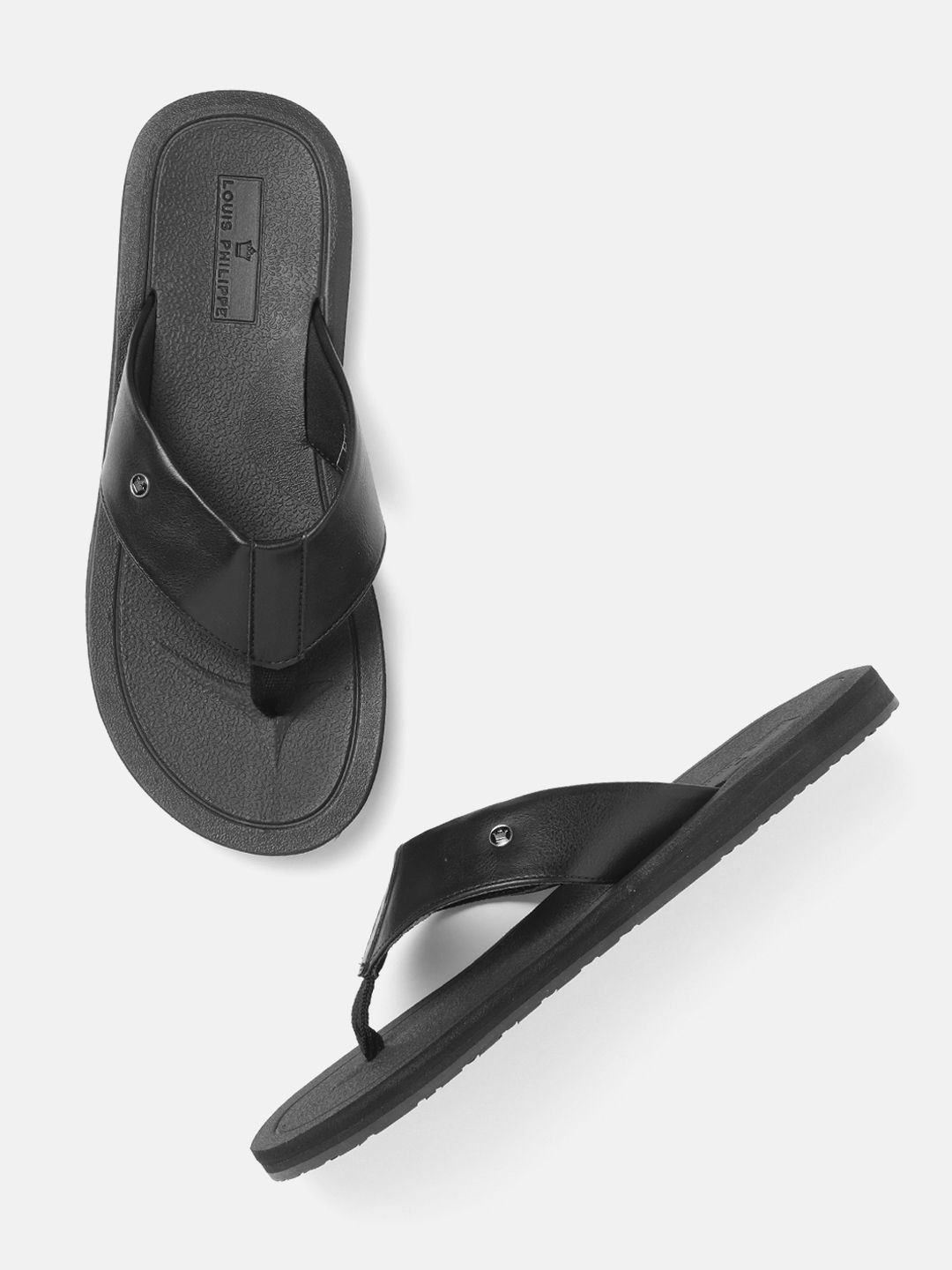 Louis Philippe Men Black Solid Comfort Sandals