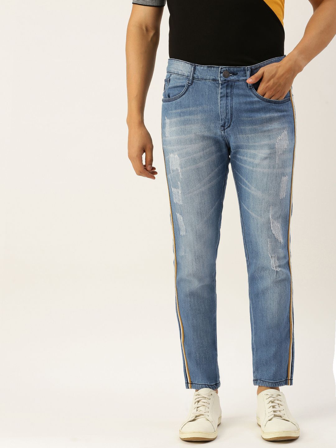 CAHOOT Men Blue Slim Fit Mid-Rise Mildly Distressed Cotton Stretchable Jeans
