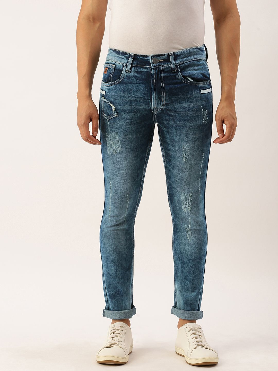 CAHOOT Men Blue Slim Fit Mid-Rise Mildly Distressed Cotton Stretchable Jeans